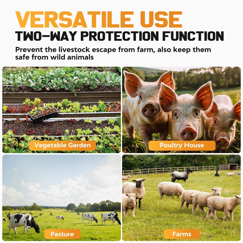 FarmNix Solar Electric Fence Kit for Livestock,10 Miles Fence Charger