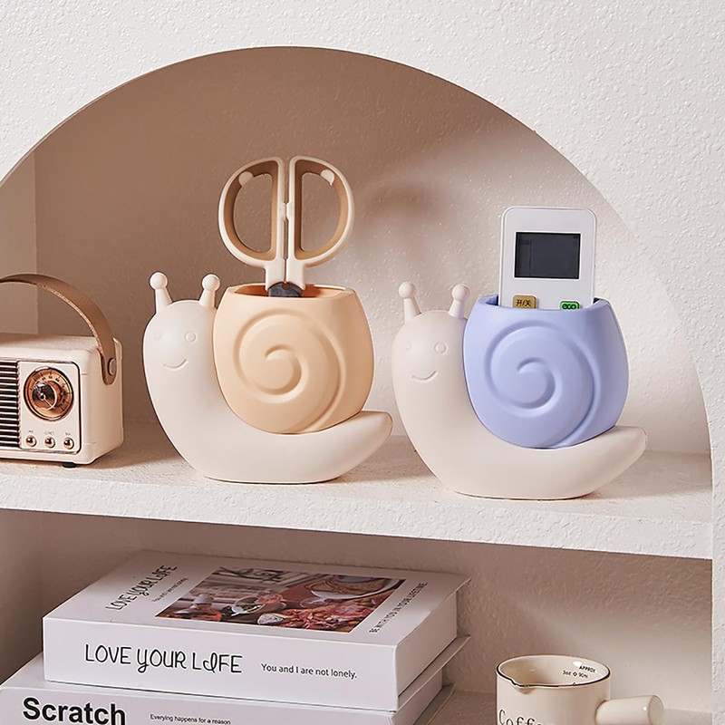 Qaoliffa Cute Pink Snail Makeup Brush Holder,Multi Functional Storage Box