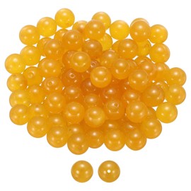 HARFINGTON 100 piezas Cuentas de piedra natural 10 mm de jade amarillo redondo, cuentas de piedra preciosa sueltas, cuentas lisas y auténticas para hacer joyas, cuentas para pulseras, collares