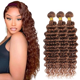 #30 Brown Bundles Human Hair Water Wave Bundles 26 28 30 Inch Light Brown Water Wave Bundle Unprocessed Brazilian Virgin Weave Hair 3 Bundle 50 Gram Per Bundle