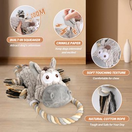 Large Squeaky Dog Toys for Aggressive Chewers,Interactive Tug of War Puppy Toys with Pull Rope,Tough Plush Pet Dog Chew Toys for Small, Medium and Big Dogs