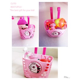 Little-Sweet Kid's Bike Basket, Cute Cartoon Pattern Bicycle Handlebar Basket for Kids (Pink-Horn)