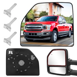 TOP-MAX Driver Side Upper Heated Mirror Glass Replacement Compatible with 2015-2020 Ford F150, 2017-2022 F250 F350 F450 F550 Left Towing Mirror with 3 Clips - FL3Z17K707R