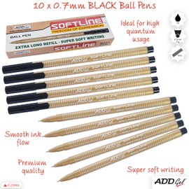 SoftLine Ballpoint Pens, BLACK, Fine Point (0.7mm), Pack of 10, Smooth Ink Flow, Everyday Ball Pens, Perfect for School Office Home, iZOFAX Black Ball Pen