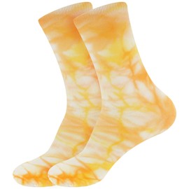 BambooMN Men's Rayon from Bamboo Athletic Tie Dye Crew Socks - Yellow Orange - Extra Large - 2 pairs