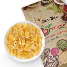 NY SPICE SHOP Pure Diced Ginger Bites Without SO2 – (16 Oz.) 1 Pound Natural and Sweet Crystallized Ginger Chunks without Artificial Flavor - Simply Chewy and High Energy Snacks