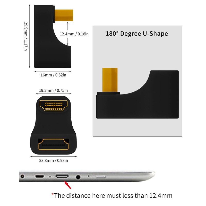 Poyiccot HDMI U Adapter, 8K HDMI Converter Adapter 180 Degree