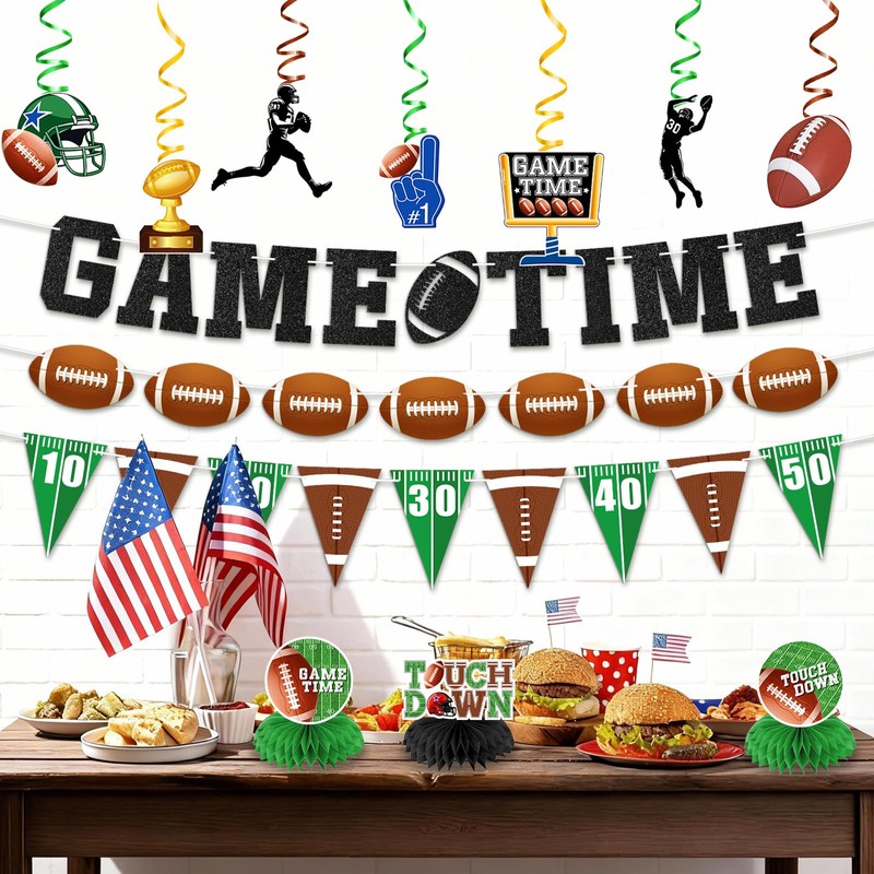 20Pcs Football Party Decorations - Banner, Hanging Swirl, Honeycomb