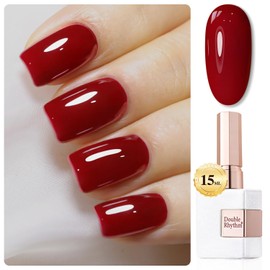 Double Rhythm 0.50 OZ Gel Polish Pastel Light Dark Deep Color 15 ML Pearl White Bottle Soak Off Nail Polish Art Salon at Home for Women (Cherry Red-B-A1489)