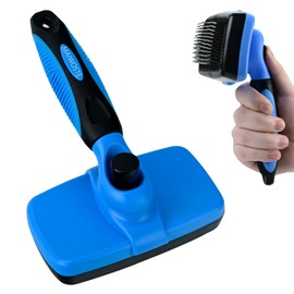 maiwoste Large Self Cleaning Deshedding Brush for Dogs & Cats - One Button Hair Release Grooming Tool, Gentle Massage Brush for Long and Short Hair (Blue)