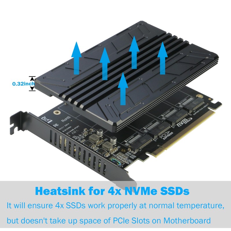 Quad NVMe PCIe Adapter, RIITOP 4-Port NVMe to PCI-e 4.0/3.0