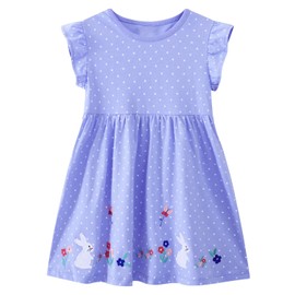 Toddler Girl's Dresses Easter Bunny Applique Cotton Spring Flutter Sleeve Cute Casual Dress Clothes Clothing Outfits Light Blue Rabbit 5t
