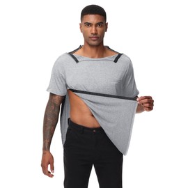 HIBOCT Post Shoulder Surgery Shirts for Men After Rotator Cuff Arm Surgery Shirts Tearaway Snap On Shirt Hospital Clothes Grey