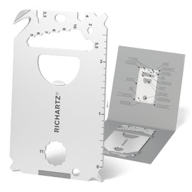 RICHARTZ Pocket Card L23 | Multitool Keyring | 23 Practical Functions | High-Quality, Matt Blasted Stainless Steel | Key Ring Tool Including Packaging & Function Description
