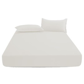 KHIM 100% Cotton 40CM/16inch Extra Deep Fitted Sheet Single, Double, King & Super King Bed Sheets (Cream - King)