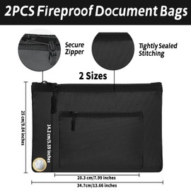 Fireproof Bank Bag Set, 34.7 x 25 cm, Fireproof Briefcase, 20.3 x 14.2 cm, Fire and Waterproof Wallet, Insulated Wallet with Zip, Fibreglass Money Bag for Valuables