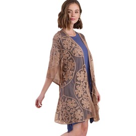 Umgee Oh Sweet Lace! Kimono Floral de Encaje con Frente Abierto y Cintura, Mocha, M