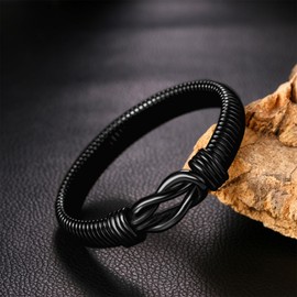 JewelryWe Unisex Stretch Chunky Bracelet: Men Women Infinity Black Stainless Steel Wide 12MM Cuff Gothic Hip Hop Punk Cuff Bracelet Valentine's Day Birthday Gift