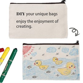 xutong 12 Pack Canvas Pencil Bags,DIY Craft Blank Zipper Bulk Multipurpose Cosmetic Travel Toiletry Bag (White)