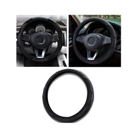 Piburth Car Steering Wheel Cover, 15 inch Carbon Fiber Microfiber PU Leather Elastic Steering Wheel Protector for Unisex, Anti-Slip Breathable Car Interior Accessories for Most Cars (Black)