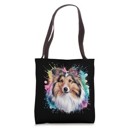 Men Woman Colorful Watercolor Shetland Sheepdog Tote Bag