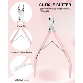 Cuticle Trimmer with Cuticle Pusher and Nail Clipper - 4 PCS Cuticle Cutter Nipper Remover Pedicure Manicure Tools, Professional Stainless Steel Dead Skin Clipper for Fingernails Toenails Pink