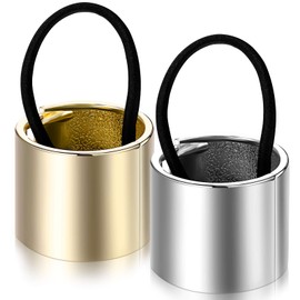 2 Pieces Ponytail Hair Ties Hair Holder Hair Rings Headwear Hair Accessories Including Gold Cuff Metal Circle Hair Band Silver Hair Rope Gothic Punk Elastic Hair Clip for Women Girls