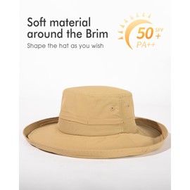 TOP-EX Waterproof Sun Hat for Women Wide Brim SPF 50 UV Protection with Chin Strap Packable & Foldable Bucket Hat for Travel Beach Outdoor Summer Gardening Hiking Fishing Camping Lightweight Khaki M/L