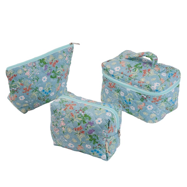 Sparkle Being Wildflower Floral Quilted Cotton Cosmetic Zipper Pouch, Large