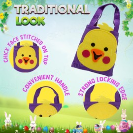 30cm- Chick Face Easter Bag with Handle, Non-Woven Reusable Bags, Purple Treat Bag for Easter Decorations and Party Favors