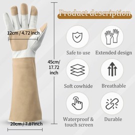 Altozor Gardening Gloves Men & Women Long Cowhide Leather Rose Pruning Gloves Breathable & Durable Heavy Duty (L)