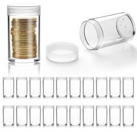 Lesnala 20Pcs Plastic Coin Tubes Coin Storage Tubes Quarter Coin Tubes Round Clear Coin Tubes with Screw Lid and Shock Protection Sponge Pads for Coins Collection Supplies 2.2 x 1.06inch