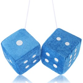 Fuzzy Dice for Rear View Mirror, Blue Fuzzy Dice for Car Mirror, 2.75inch Pair of Plush Retro Square Hanging Dice with White Dots Cute Car Decoration Ornament Accessories
