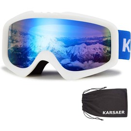 Ski Goggles Anti-Fog Snow Goggles OTG 100% UV Protection Snowboard Goggles Bendable Dual-Lenses for Men Women Youth B7012 - Color: Matte White Frame Blue Mirrored Lens Vlt 10%