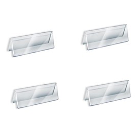 4 PACK Name Plate Holders Acrylic for Desks,8X3 Inch Horizontal Slant Back Office Desk Sign Holders for Desks
