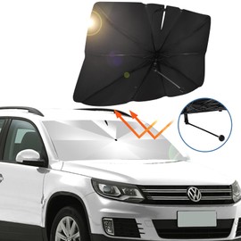 Sonnenschutz Auto Frontscheibe, Auto Sonnenschutz zu Frontscheibe Faltbar, Selbsthaftend UV Hitzeschutz Plane, Windschutzscheibe Auto Stützstange für Sommer 360° Drehbar (L)