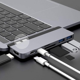 Hyperdrive USB C Hub, mejor tipo-C Duo adaptador de 50 Gbps para Macbook Pro 13" 38.1 cm de 2016/2017, 7 IN2: USB-C entrega de potencia de 100 W, USBC datos de 5 Gbps, 4 K HDMI, MicroSD/SD lector de tarjetas, 2 x puertos USB 3.1 por SANHO