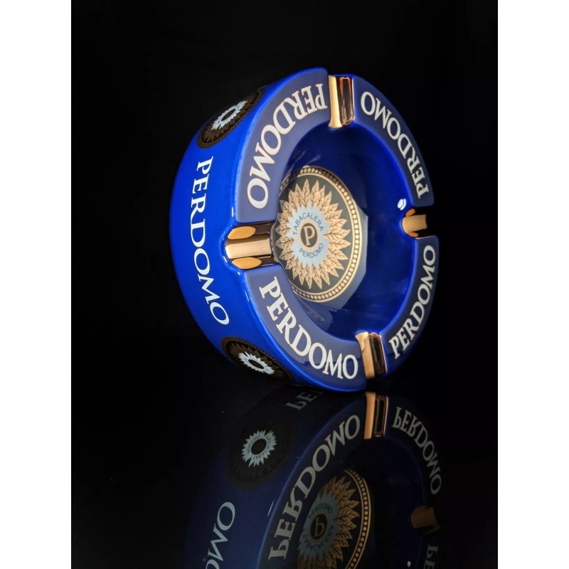 Perdomo Blue and Gold Ceramic Large Cigar Ashtray 9" Diameter