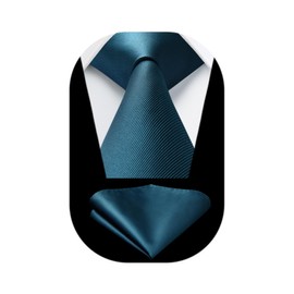 HISDERN Mens Ties Teal Ties for Men Green Necktie Pocket Square Set Formal Satin Silk Solid Peacock Blue Tie Handkerchief Wedding Plain Turquoise Neck Tie Set