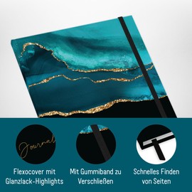 paper&you® Bullet Journal Dotted A4+ with Elastic Band [Shiny Teal] 156 Pages | Notebook Dotted, Sketchbook, Diary | Sustainable & Climate Friendly