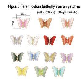 Yosaugar 14PCS Butterfly Embroidered Iron on Patches, 1.32x1.5 inch Colorful Butterfly Iron on Patches Set for Clothing Jeans,Bags, Arts Crafts DIY (14pcs Butterfly)