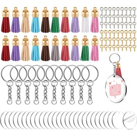 Juego De 200 Kit Llaveros de Acrilico, 30 Llaveros Acrílicos en Blanco, 30 Borlas de Colores, 30 Llaveros de Metal con Cadenas y 110 de Tornillo, para Proyectos de Manualidades Bricolaje
