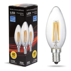 Brite Innovations E12 LED Dimmable Bulb - 40 Watt Equivalent - for Chandelier and Candelabra Sconces, Torpedo Tip – 2700K Warm White Light, 4W Filament, 120v, 400 Lumens