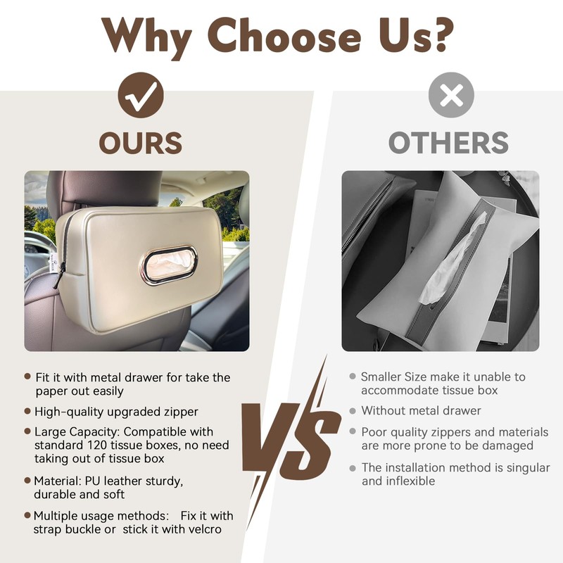 Noaman Upgraded Large Car Tissue Holder Premium PU Leather Tissues