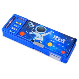 Ristpal Pop Up Multifunctional Pencil Case for Boys and Girls, Cute Cartoon Pattern Pencil Case with Pencil Sharpener, Whiteboard, Best Birthday Gift, blue, Plastic pencil box