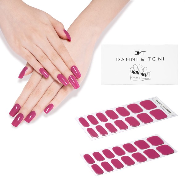 DANNI & TONI Semi Cured Gel Nail Strips Rose Red (Chinese Rose) Red Gel Nail Stickers/Wraps 28 Stickers