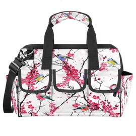 Bird On Tree Wide Mouth Tool Bags for Men and Women Flower Bird 14.8-Inch Tool Tote Bag Pouch Heavy Duty Waterproof Tool Organizer Bag with Adjustable Strape
