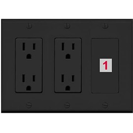 RiteAV Custom Wall Plate 1 Port, 3G Dual Outlet, Black/Black, Choose HDMI Coax 3.5mm Banana Cat5/6 Phone RCA Speaker Toslink USB