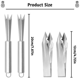 4PCS Pineapple Eye Peeler Remover Tool, Stainless Steel Pineapple Eye Clip and V Shape Pineapple Eye Cutter, for Home Kitchen Fruit Store Supermarket, Silver, 4.72 inch, 7.87 inch