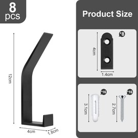 flintronic Coat Rack Hooks Wall Mounted, 8PCS Coat Rack Hooks Wall Mounted, Aluminum Alloy Hook, Upper and Lower Single Hook for Kitchen, Bathroom, Living Room, Toilet, Office